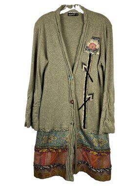 S Lee Andersen Grey Clay Button Floral Patchwork Duster Lagenlook